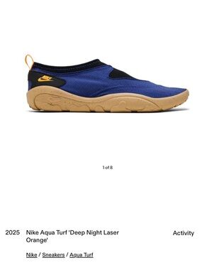 NWT Nike Aqua Turf Slip-On Swim Shoe - Deep Night Blue/Gold Accent/Tan Sole